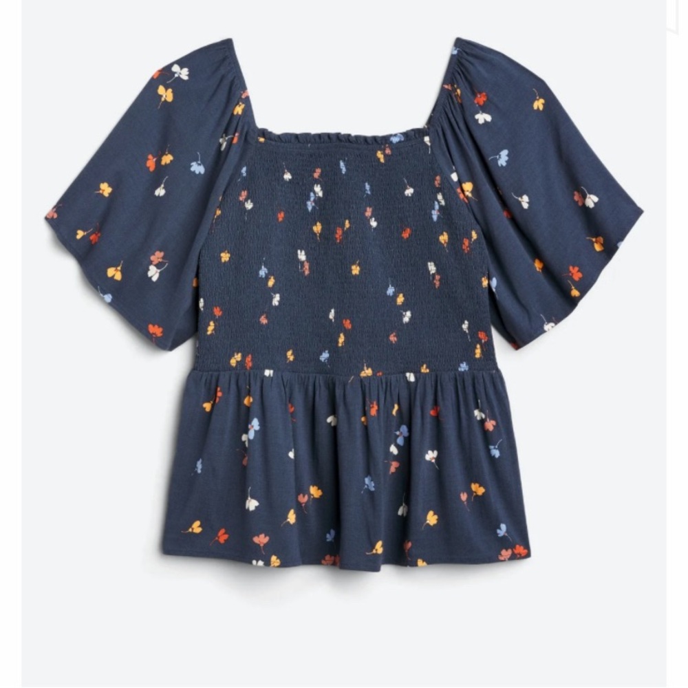 MARKET & SPRUCE Avira Short Sleeve Smocked Bodice Woven Top 3x